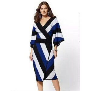 New Yprk & Cpmpany Blue Black White Diagonal Stripe Sweater Knit Midi Skirt  XL